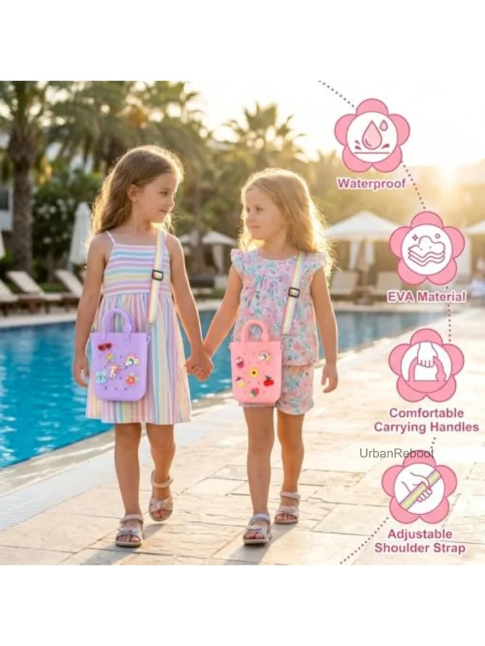 Mini Silicone Beach Bag Crossbody Tote with 6 DIY Charms